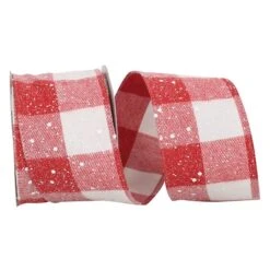 Reliant 2.5" X 10yd. Snow Speckled Red & White Buffalo Check Wired Ribbon 5 Reliant 2.5" X 10yd. Snow Speckled Red & White Buffalo Check Wired Ribbon -Holiday Glow D376791S 1 1