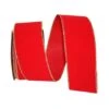 JAM Paper 4" X 25yd. Velvet Wired Heavy Commercial Ribbon Hot Red And Gold -Holiday Glow D376824S 1