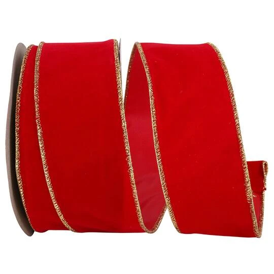 JAM Paper 2.5" X 25yd. Velvet Wired Heavy Commercial Ribbon Red And Gold 3 JAM Paper 2.5" X 25yd. Velvet Wired Heavy Commercial Ribbon Red And Gold