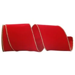 JAM Paper 4" X 25yd. Velvet Wired Heavy Commercial Ribbon Red And Gold