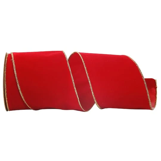 JAM Paper 4" X 25yd. Velvet Wired Heavy Commercial Ribbon Red And Gold 3 JAM Paper 4" X 25yd. Velvet Wired Heavy Commercial Ribbon Red And Gold