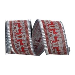 Reliant 2.5" X 10yd. Gray Deer Glitter Scene Wired Ribbon