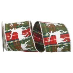 Reliant 4" X 10yd. Deer Plaid Dupioni Wired Ribbon -Holiday Glow D376848S 1 1