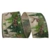 Reliant 2.5" X 10yd. Deer Forest Scene Linen Wired Ribbon 1 Reliant 2.5" X 10yd. Deer Forest Scene Linen Wired Ribbon -Holiday Glow D376851S 1