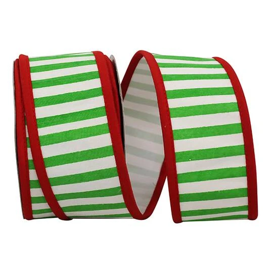 Reliant 2.5" X 10yd. Green & White Railroad Stripes Deluxe Folded Wired Ribbon 4 Reliant 2.5" X 10yd. Green & White Railroad Stripes Deluxe Folded Wired Ribbon - Image 2