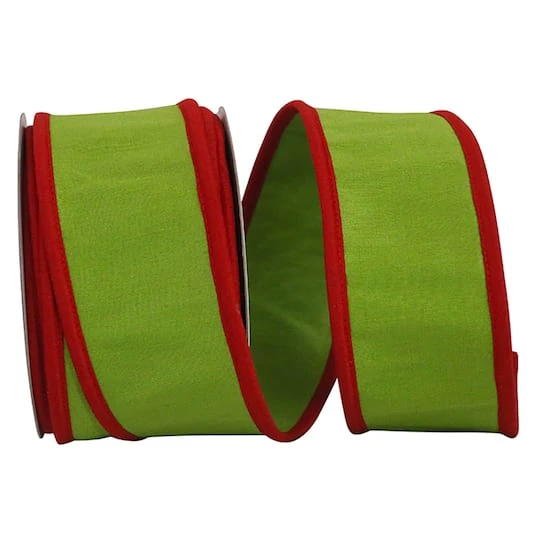 Reliant 2.5" X 10yd. Lime & Red Deluxe Dupioni Folded Wire Ribbon 3 Reliant 2.5" X 10yd. Lime & Red Deluxe Dupioni Folded Wire Ribbon