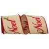 Reliant 4" X 5yd. Hopsack Embroidered Noel Natural Wired Ribbon -Holiday Glow D376867S 1
