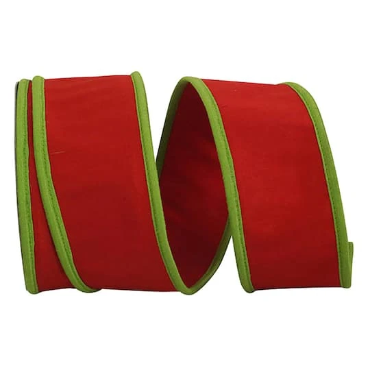 Reliant 2.5" X 10yd. Red & Lime Deluxe Dupioni Folded Heavy Wired Ribbon 4 Reliant 2.5" X 10yd. Red & Lime Deluxe Dupioni Folded Heavy Wired Ribbon - Image 2