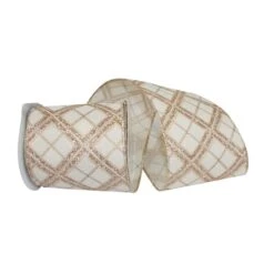 JAM Paper 4" X 10yd. Glitter Christmas Diamonds Wired Ribbon