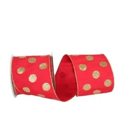 JAM Paper 4" X 10yd. Dupioni Glitter Dots Wired Ribbon Red/Gold