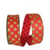 JAM Paper 2.5" X 50yd. Glitter Wired Red & Lime Dots Ribbon -Holiday Glow D376943S 1