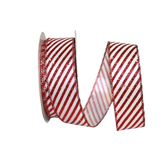 JAM Paper 1.5" X 20yd. Red & White Candy Cane Glitter Wired Ribbon 4 JAM Paper 1.5" X 20yd. Red & White Candy Cane Glitter Wired Ribbon - Image 2