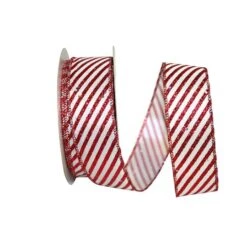 JAM Paper 1.5" X 20yd. Red & White Candy Cane Glitter Wired Ribbon