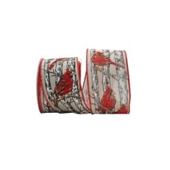 JAM Paper 2.5" X 10yd. Red Cardinal Perch Linen Wired Ribbon
