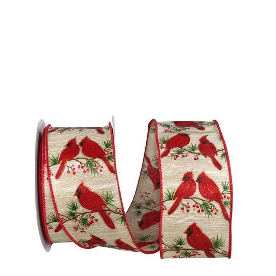 JAM Paper 2.5" X 20yd. Red Cardinals Wood Grain Wired Ribbon 4 JAM Paper 2.5" X 20yd. Red Cardinals Wood Grain Wired Ribbon - Image 2