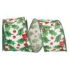 JAM Paper 2.5" X 10yd. White Holly Berry Simplicity Linen Wired Ribbon 2 JAM Paper 2.5" X 10yd. White Holly Berry Simplicity Linen Wired Ribbon -Holiday Glow D376975S 1