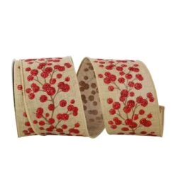 JAM Paper 2.5" X 10yd. Linen Wired Natural Berry Branch Ribbon