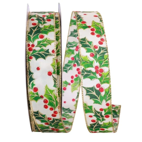 JAM Paper 1.5" X 50yd. Wired Multicolor Holly Ribbon 3 JAM Paper 1.5" X 50yd. Wired Multicolor Holly Ribbon