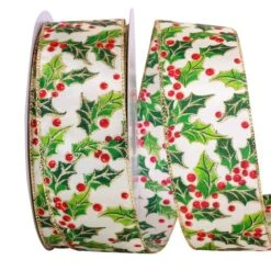 JAM Paper 2.5" X 50yd. Wired Multicolor Holly Ribbon 5 JAM Paper 2.5" X 50yd. Wired Multicolor Holly Ribbon -Holiday Glow D376987S 1 1