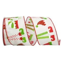 JAM Paper 2.5" X 10yd. Wired Elf Legs & Hats Ribbon