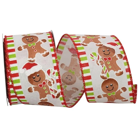 JAM Paper 2.5" X 10yd. Wired Gingerbread Ticking Sparkle Ribbon 3 JAM Paper 2.5" X 10yd. Wired Gingerbread Ticking Sparkle Ribbon