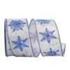 Reliant 2.5" X 20yd. Blue & Silver Glitter Snowflakes Glimmer Wired Ribbon -Holiday Glow D377033S 1