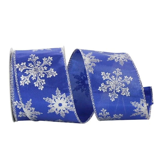 Reliant 2.5" X 10yd. Lame Snowflakes Royal Wired Ribbon 4 Reliant 2.5" X 10yd. Lame Snowflakes Royal Wired Ribbon - Image 2