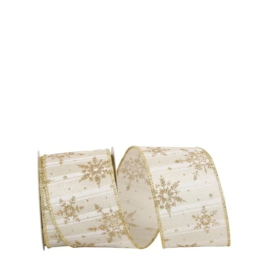 JAM Paper 2.5" X 10yd. Wired Golden Snowflakes Ribbon 4 JAM Paper 2.5" X 10yd. Wired Golden Snowflakes Ribbon - Image 2