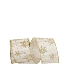 JAM Paper 2.5" X 10yd. Wired Golden Snowflakes Ribbon
