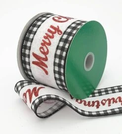 JAM Paper 2.5" X 10yd. Black & White Merry Christmas Glitter Gingham Wired Ribbon