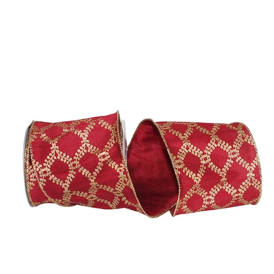 Reliant 4" X 10yd. Scarlet Filigree Crest Dupione Wired Ribbon 3 Reliant 4" X 10yd. Scarlet Filigree Crest Dupione Wired Ribbon