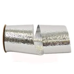 JAM Paper 2.5" X 25yd. Metallic Cracked Ice Ribbon Silver -Holiday Glow D377811S 1 1