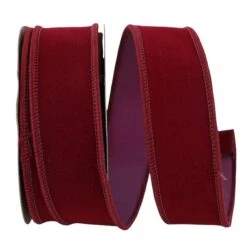 The Ribbon Roll 1.375" X 10yd. Velvet Wired Ribbon Burgundy 7 The Ribbon Roll 1.375" X 10yd. Velvet Wired Ribbon Burgundy -Holiday Glow D378093S 1 1
