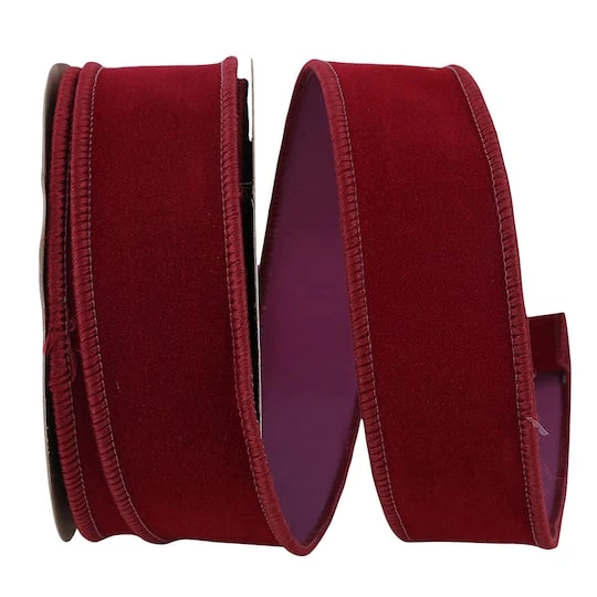 The Ribbon Roll 1.375" X 10yd. Velvet Wired Ribbon Burgundy 3 The Ribbon Roll 1.375" X 10yd. Velvet Wired Ribbon Burgundy