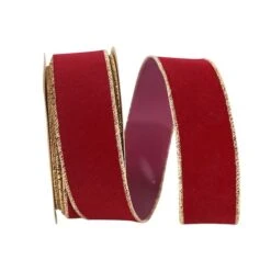 The Ribbon Roll 1.375" X 10yd. Velvet Wired Ribbon Burgundy/Gold -Holiday Glow D378096S 1 1