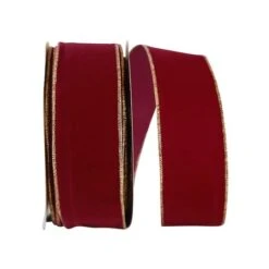 The Ribbon Roll 2.5" X 50yd. Velvet Wired Ribbon Burgundy/Gold