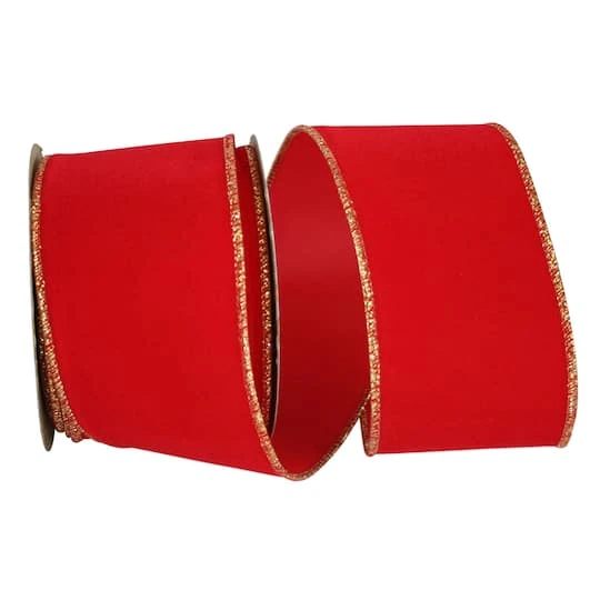 Reliant 2.5" X 10yd. Velvet Duro Domestic Wired Ribbon Hot Red/Gold 5 Reliant 2.5" X 10yd. Velvet Duro Domestic Wired Ribbon Hot Red/Gold - Image 3