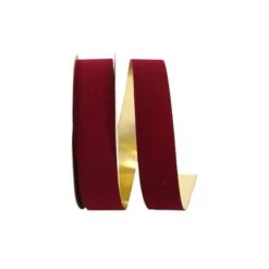 JAM Paper 1.375" X 25yd. Velvet Gold Back Ribbon Burgundy -Holiday Glow D378161S 1 1
