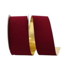 JAM Paper 2.5" X 25yd. Velvet Gold Back Ribbon Burgundy -Holiday Glow D378162S 1 1