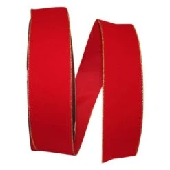 JAM Paper 2.5" X 50yd. Velvet Wired Value Ribbon Red/Gold -Holiday Glow D378322S 1 1