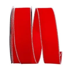 JAM Paper 2.5" X 50yd. Velvet Wired Value Ribbon Red/Silver -Holiday Glow D378328S 1 1