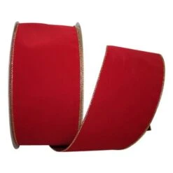 Reliant 4" X 10yd. Velvet Wired Ribbon Scarlet With Gold Trim -Holiday Glow D378337S 1 1