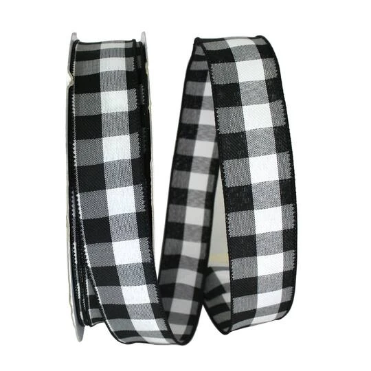 JAM Paper 1.5" X 50yd. Wired Celine Plaid Ribbon Black/White 3 JAM Paper 1.5" X 50yd. Wired Celine Plaid Ribbon Black/White