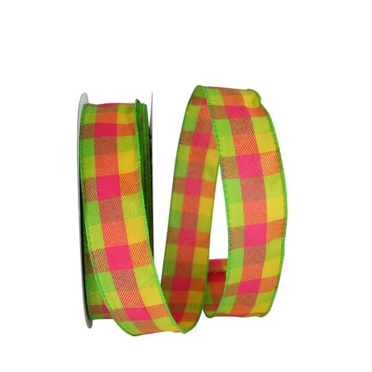 JAM Paper 1.5" X 50yd. Wired Celine Plaid Ribbon Citrus/Fuchsia 3 JAM Paper 1.5" X 50yd. Wired Celine Plaid Ribbon Citrus/Fuchsia