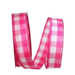 JAM Paper 1.5" X 50yd. Wired Celine Plaid Ribbon Fuchsia