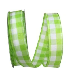 JAM Paper 1.5" X 50yd. Wired Celine Plaid Ribbon Lime -Holiday Glow D378763S 1 1