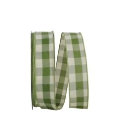 JAM Paper 1.5" X 50yd. Wired Celine Plaid Ribbon Moss