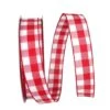 JAM Paper 1.5" X 50yd. Wired Celine Plaid Ribbon White/Red -Holiday Glow D378775S 1