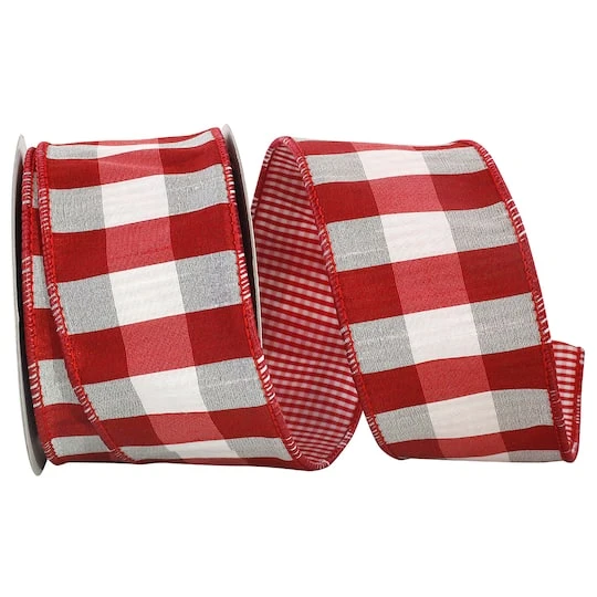 Reliant 2.5" X 10yd. Red 2-Sided Check Wired Ribbon 3 Reliant 2.5" X 10yd. Red 2-Sided Check Wired Ribbon