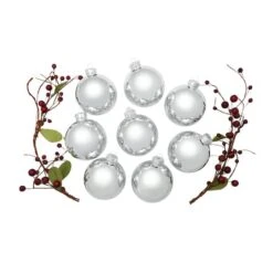 Whitehurst 8ct. 3.25" Shiny Glass Ball Ornaments Silver Shiny -Holiday Glow D384977S 13